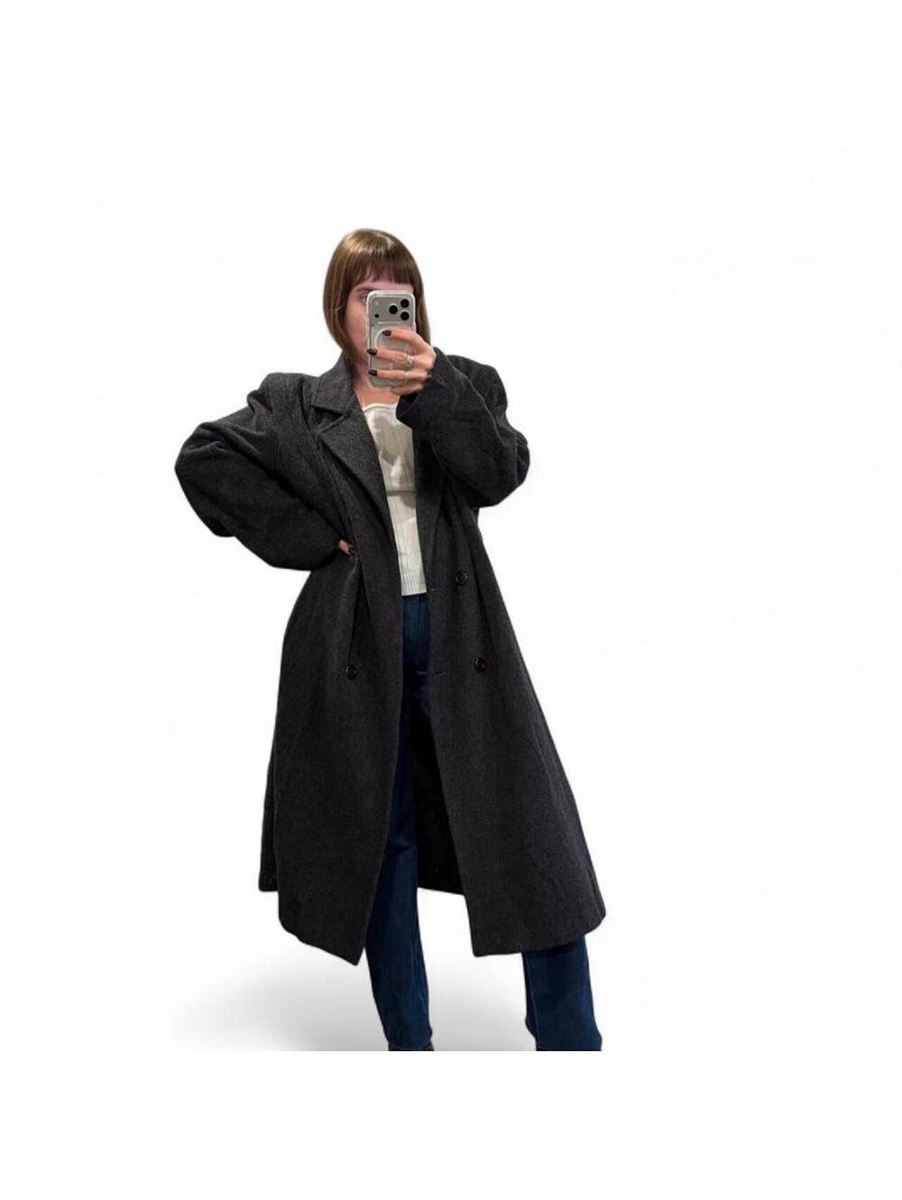 Vintage Oversized Charcoal Wool Coat